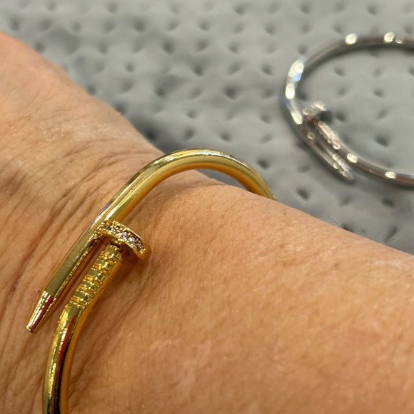 Beautiful Nail Cubic Zirconia Accented Bracelet-Select Gold or Silver-Boutique - Picture 9 of 11